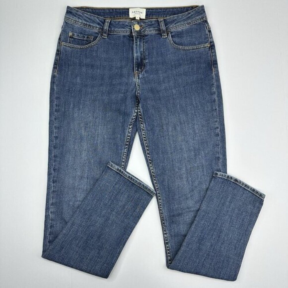 Sézane Denim 230 Slim Straight Leg Jeans Medium Wash Blue Size 31 Mid Rise